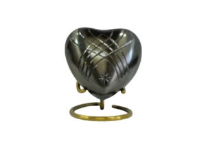 HEART KEEPSAKE CREMATION URN--PEWTER WITH HAND CARVED DETAILS - Picture 1 of 4