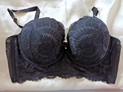 New look UK 34DD/34G/42DD Underwired Evenly Padded Lace Cup Longline Plunge Bra - Image 1 of 4