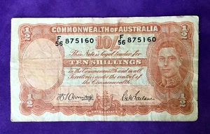 1942 Australia Banknote 10 Shillings Armitage/McFarlane Currency Legal Tender - Picture 1 of 2