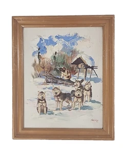 Ellen “HENNE” Goodale (AK,1915-1991) Oil Painting Dog Sled Signed Husky Team - Picture 1 of 22