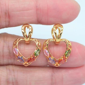 18K Yellow Gold Filled Women Multicolour Mystic Topaz Love Heart Stud Earrings - Picture 1 of 8