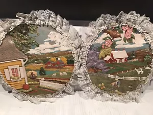 Byron Molds 1980's Country Farm Scenes Hand Painted 3D 10” Plates Unique 2X VTG - Picture 1 of 6