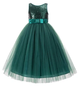 Sequin V-Back Dress Flower Girl Dress Girls Dress Wedding Pageant Dress Birthday - Picture 1 of 50