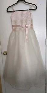 Alfred Angelo Pink & Ivory Wedding Flower Girl Dress With Satin Bow NWT - Picture 1 of 4