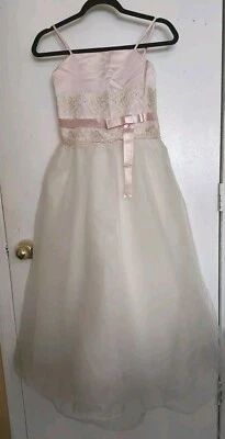 Vestido de boda Alfred Angelo rosa y marfil niña con lazo de satén nuevo con etiquetas Foto 1 de 4