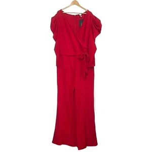 FASHION NOVA Big Moves Jumpsuit Womens 3X Red Wide Leg Puff Sleeve Tie Waist - Picture 1 of 5