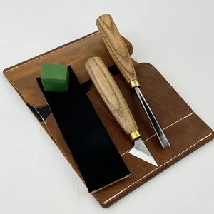 Detail Carving Kit – Forged Steel Tools, Ash Handles, Leather Case, Strop - Picture 1 of 12