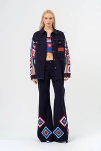 Denim Jacket with crochet detail for womens- Designer Boho denim coat - Picture 1 of 2