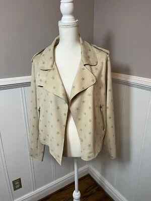 Chaqueta Cato Moto Plus Talla 14/16w Beige Estampado Estrella Abierta Drapeada Frontal Imitación Gamuza Foto 1 de 4