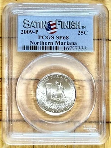 X Rare 25 Cents 2009 P Northern Mariana PCGS Certified SP68 Quarter Satin Finish - Bild 1 von 2