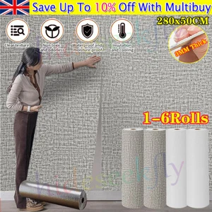 6X Thick Self-Adhesive Thermal Insulation Wallpaper 3D Linen Plain Wall Sticker - Picture 1 of 227