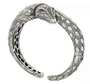 Jai John Hardy Sterling Silver & 14K Gold Crocodile Cuff w/ Black Spinel Large - Picture 1 of 18