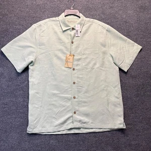 Caribbean Shirt Mens Large Mint Green Short Sleeve Button Up Embossed Tropical - Picture 1 of 10