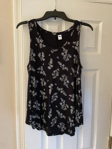 Camiseta sin mangas Old Navy para mujer negra floral cuello redondo mediana de lujo sin mangas - Imagen 1 de 7