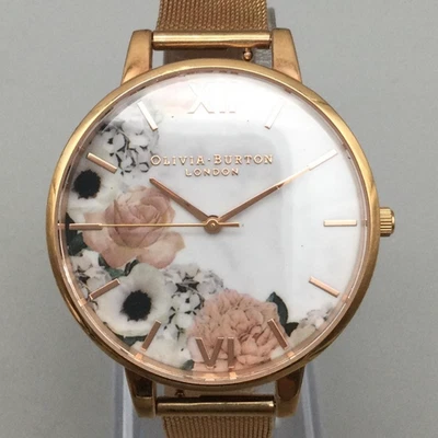 Olivia Burton Grande 38mm Esfera Floral Oro Rosa Malla Correa Mujer Batería Nueva Foto 1 de 4