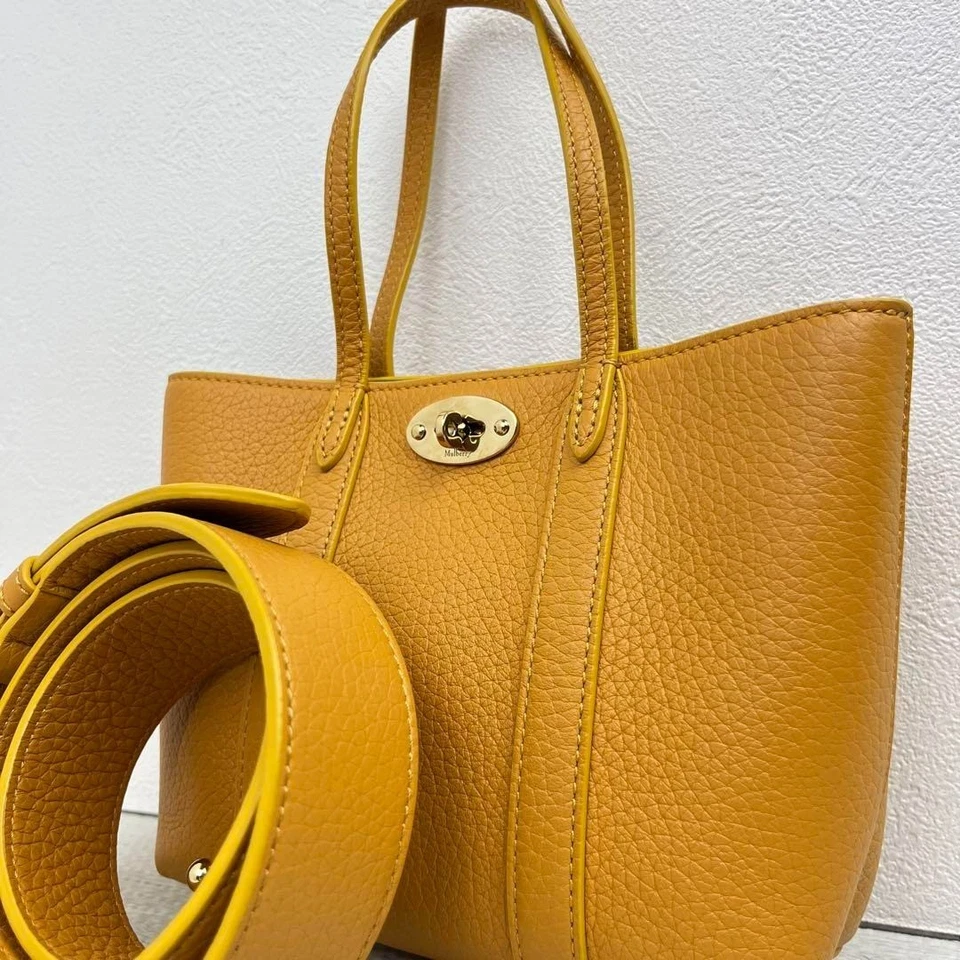 MULBERRY Bayswater Mini Bolso de Mano 2 Vías Bolso de Hombro Cuero Amarillo Auténtico Foto 1 de 4