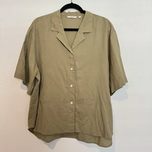 Uniqlo Damen Olivgrün Leinenmischung Kurzarm Button Down Größe L - Bild 1 von 6