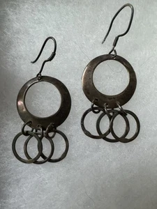 Sterling Silver 925 Modern Circle Dangle Drop Earrings Simple Versatile - Picture 1 of 8