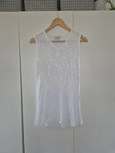 New Look White Sleeveless Top UK 16 Y2K Sheer Crinkle Festival Boho Tank Blouse - Picture 1 of 8