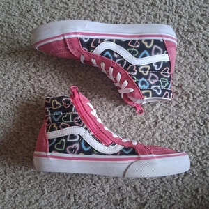 Vans Sk8 Hi Youth Girls Pink Shoes High Top Zip Up Tennis Size 1.5 Hearts Kids - Picture 1 of 12