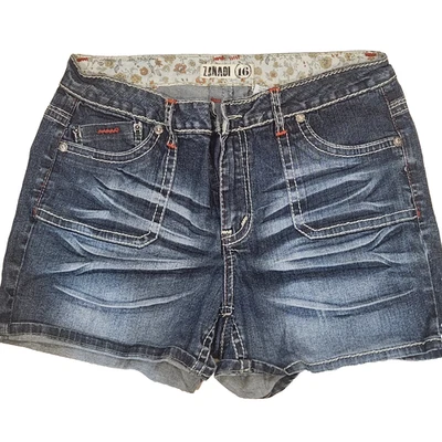 Женские шорты Zana Di 16 синие усатые 4 дюйма внутренний шов средняя посадка вышитые эластичные - Изображение 1 из 4