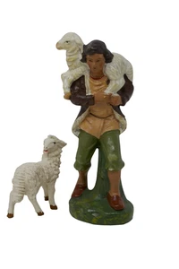 Hand Painted Paper Mache Nativity Figures Shepherd Sheep West Germany - Picture 1 of 8