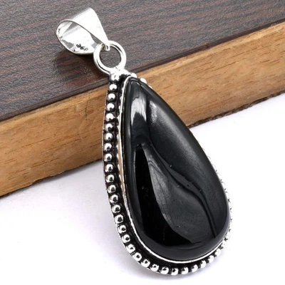 Colgante De Joyería Étnica Hecho A Mano De Ónix Negro 1" P 1290 - Imagen 1 de 4