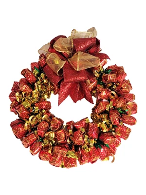 Handmade Candy Wreath: Edible Cream Filled Strawberry Flavored - Image 1 of 4