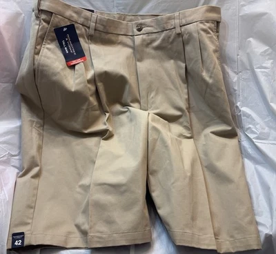 Roundtree & Yorke Casuals 男式经典合身短裤 42 高棕褐色易护理 12 英寸全新带标签 — 第 1/4 张图片