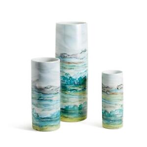 Two's Company Aqua Tall Cylinder Vases, Set of 3, 23"