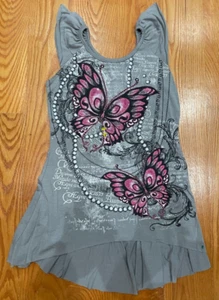CALIFORNIA GIRLZ: Gray w Pink Butterfly Dress, Size 4 (Paint stains) - Picture 1 of 4