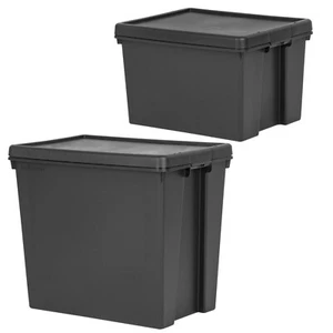Caja de almacenamiento negra resistente 62L/92L tapa plástico reciclado apilable cajas fuertes - Imagen 1 de 16
