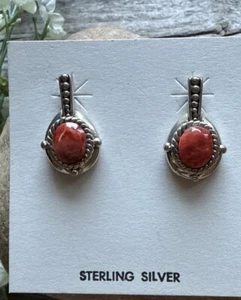 Navajo 925 Sterling Silver Red Spiny Oyster Handmade Earrings - Picture 1 of 12