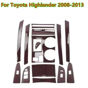 Glossy Wood Grain Console Shift Panel Trim Cover For Toyota Highlander 2008-2013 - Foto 1 di 4