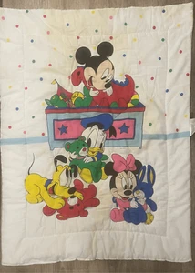 Disney Vintage 80s Dundee Mickey Minnie Mouse Pluto Donald Baby Quilt Blanket 32 - Picture 1 of 8