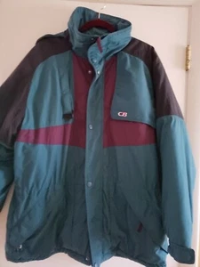 Giacca da sci uomo vintage CB sport invernale parka L cappuccio blu blocco colore coulisse - Foto 1 di 7