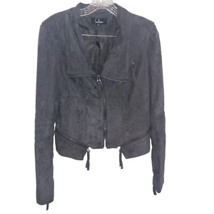 Lulus Faux Suede Moto Jacket Dark Gray Zipper Detail Size M - Bild 1 von 8
