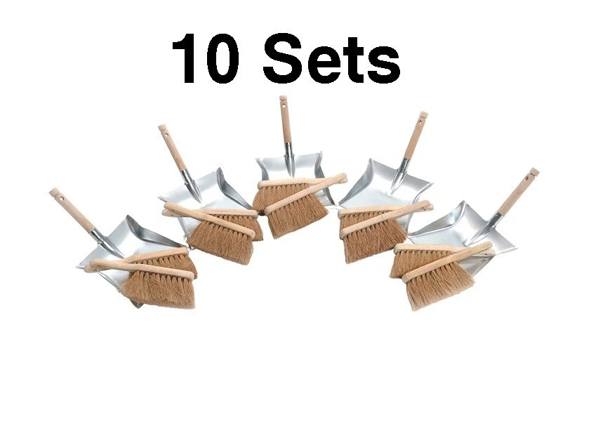 SOREX Konvolut Kehrgarnituren: 10 x Handfeger Kokos und 5 x Kehrschaufeln verzinkt