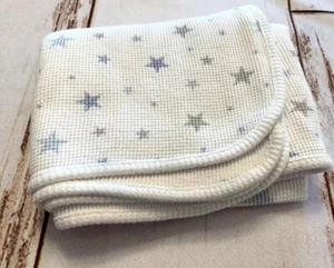 Just Born Baby Blanket Thermal Waffle Weave Blue & Gray Stars 100% Cotton Lovey - Picture 1 of 9