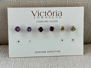 Victoria Townsend Women Earrings Stud Genuine Gemstone Sterling Silver set of 3 - Picture 1 of 10