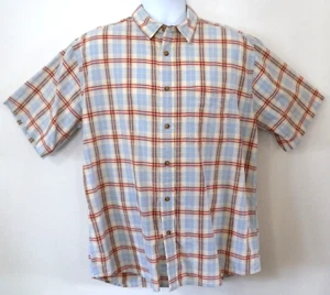 Orvis Men's Short Sleeve Beige Plaid Cotton Button Down Shirt Size Large - Bild 1 von 7