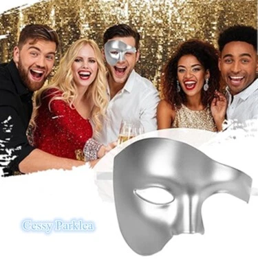 SN-C2-2 Phantom Mens Womens Masquerade Mardi Gras Venetian Costume Mask SILVER - Image 1 of 4