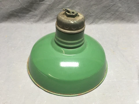 Antique 12" Industrial Green Porcelain Gas Station Pan Light Vtg Wheeler 264-20E Cover