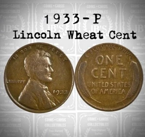 1933 (P) Lincoln Wheat Cent Circulated Very Good (VG) - Picture 1 of 5