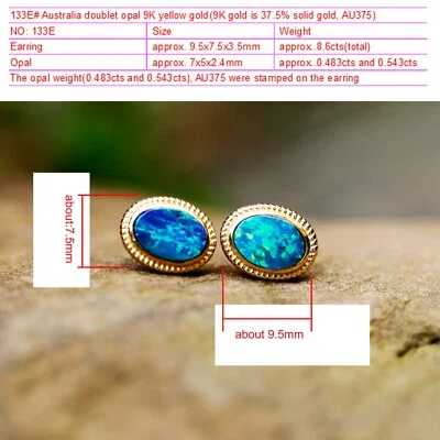 Bonito Pendiente/Tachuela Azul Verde Australia Doblete Ópalo Oro 9K Amarillo 8.6ct #133 Foto 1 de 4