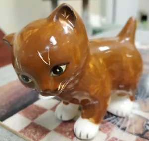 Keramik Katze Figur Mann Japan hellbraun hellbraun Kätzchen Kätzchen Katze - 4,5 Zoll groß - Bild 1 von 8