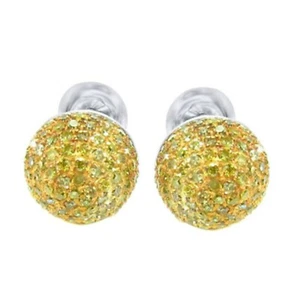 Redondo Imitación Diamante Amarillo Baya Dormilonas 14K Oro Blanco Chapado Plata - Imagen 1 de 3