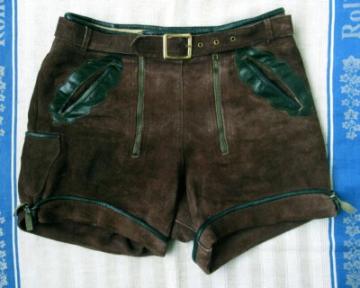 BRAUNE LEDERHOSE - KRACHLEDERNE - KURZ - BW 39 cm - VINTAGE - FRI-KLU - GR. 46 - Bild 1 von 3