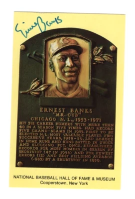 Ernie Banks 棒球名人堂亲笔签名明信片牌匾 正品证书 双 D — 第 1/3 张图片