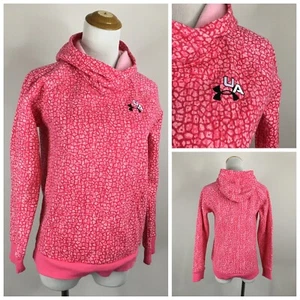 UNDER ARMOUR Girls Youth YLG Large Red Pink White Fleece Lined Hood Pullover - Picture 1 of 10